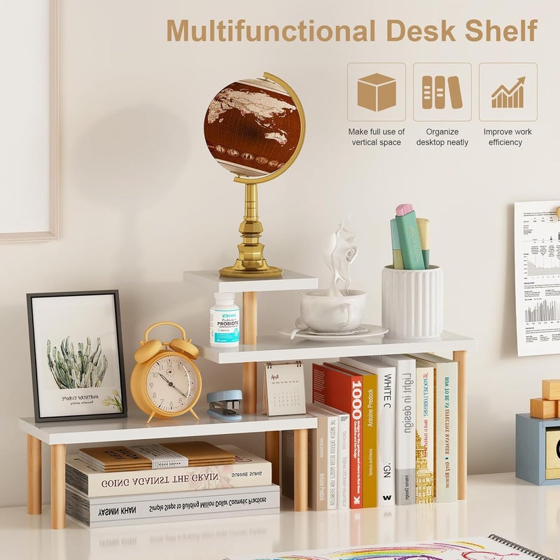 OcBuct Small Plant Stand Shelf ,3 Tiers Wood Long Desktop Flower Pot Holder Racks for Window Sill,Table ,Countertop Organizer Display Stand Shelves (Angle Adjustable,White) - Image 5